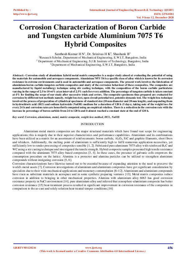 (PDF) IJERTCorrosion Characterization of Boron Carbide and Tungsten