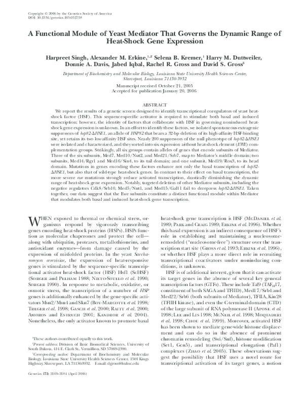 (PDF) A Functional Module of Yeast Mediator That Governs the Dynamic ...