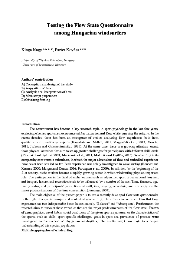 (DOC) Testing the Flow State Questionnaire among Hungarian windsurfers