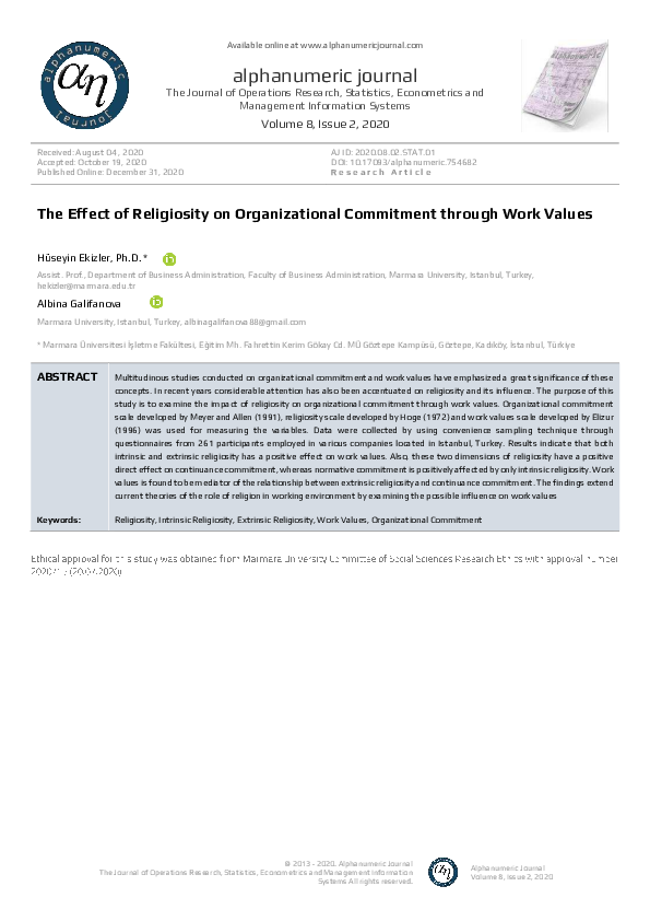 (PDF) The Effect of Religiosity on Organizational Commitment through ...