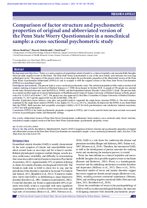 (PDF) Comparison of factor structure and psychometric properties of ...