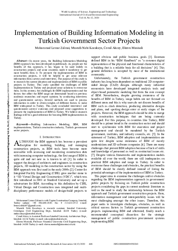 (PDF) Implementation of Building Information Modeling in Turkish ...