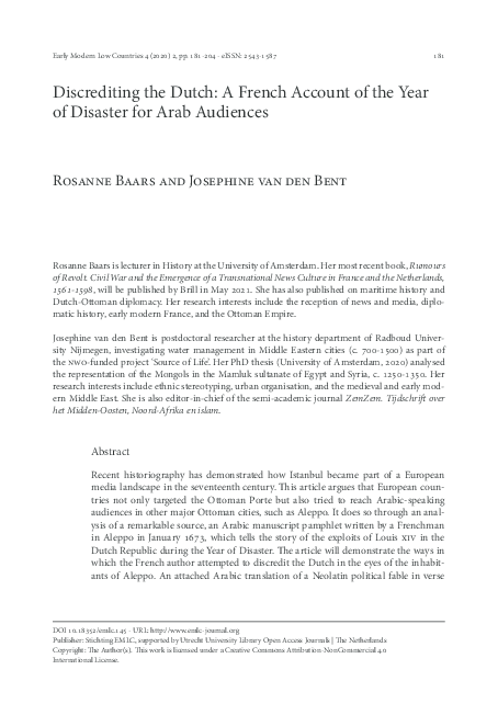 (PDF) Discrediting the Dutch: A French Account of the Year of Disaster ...
