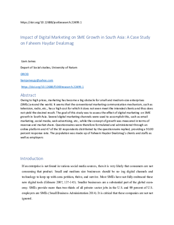 (PDF) Impact of Digital Marketing on SME Growth in South Asia: A Case ...