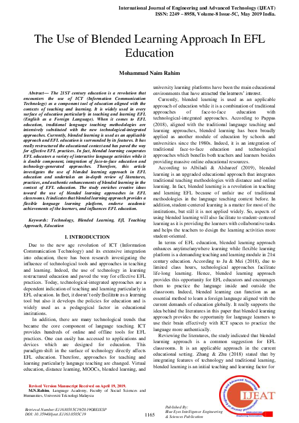 (PDF) The Use of Blended Learning Approach in EFL Education