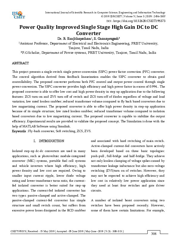 (PDF) Power Quality Improved Single Stage High Gain DC to DC Converter