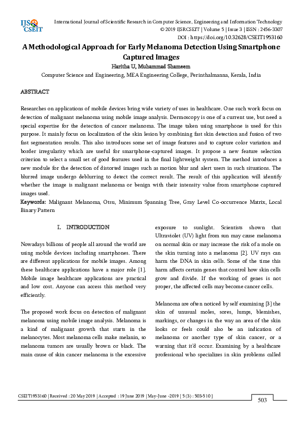 (PDF) A Methodological Approach for Early Melanoma Detection Using ...