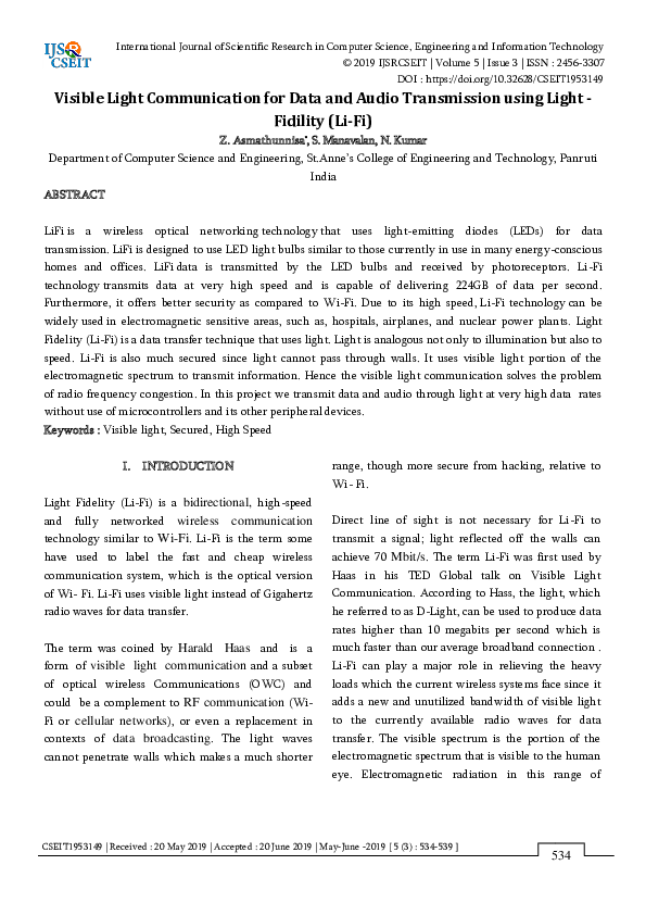(PDF) Visible Light Communication for Data and Audio Transmission using ...