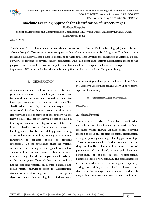 (PDF) Machine Learning Approach for Classification of Cancer Stages