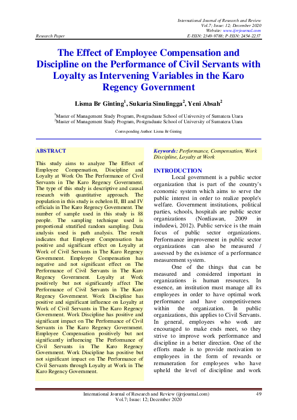 (PDF) The Effect of Employee Compensation and Discipline on the ...