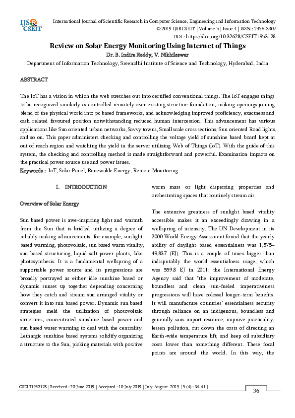 (PDF) Review on Solar Energy Monitoring Using Internet of Things