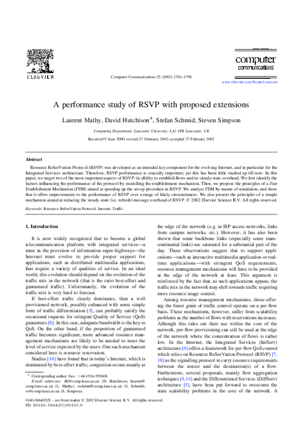 (PDF) A performance study of RSVP with proposed extensions