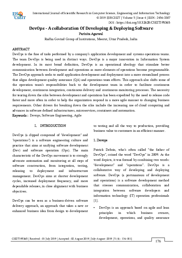 (PDF) DevOps - A collaboration Of Developing & Deploying Software