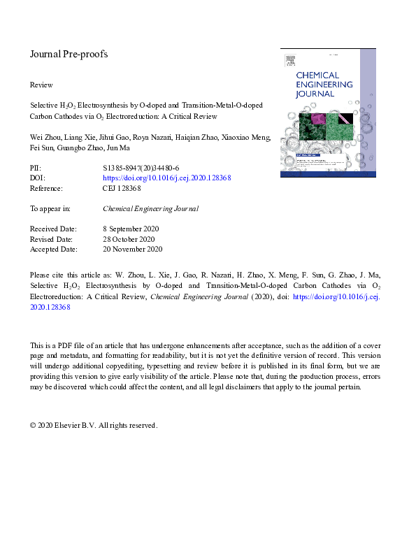 PDF) Selective H2O2 Electrosynthesis by O-doped and