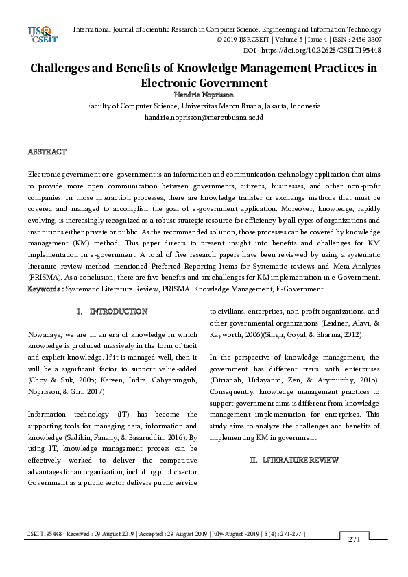(PDF) Challenges and Benefits of Knowledge Management Practices in ...