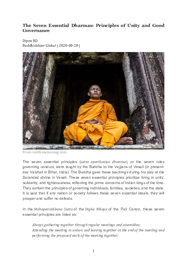 (PDF) The Seven Essential Dharmas: Principles of Unity and Good Governance
