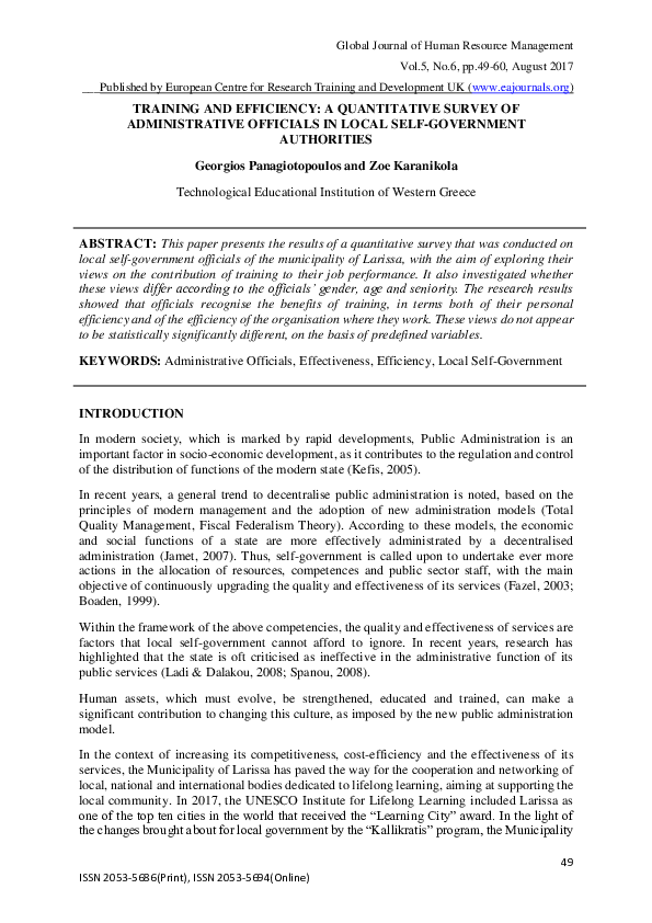 (PDF) TRAINING AND EFFICIENCY: A QUANTITATIVE SURVEY OF ADMINISTRATIVE ...