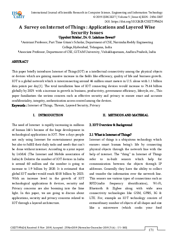 (PDF) A Survey on Internet of Things : Applications and Layered Wise ...