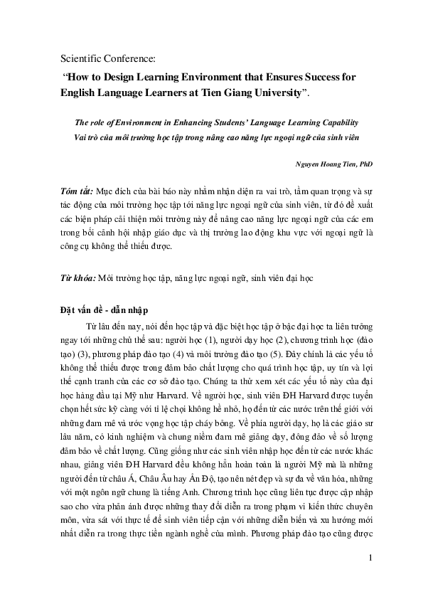 (PDF) The role of Environment in Enhancing Students' Language Learning ...