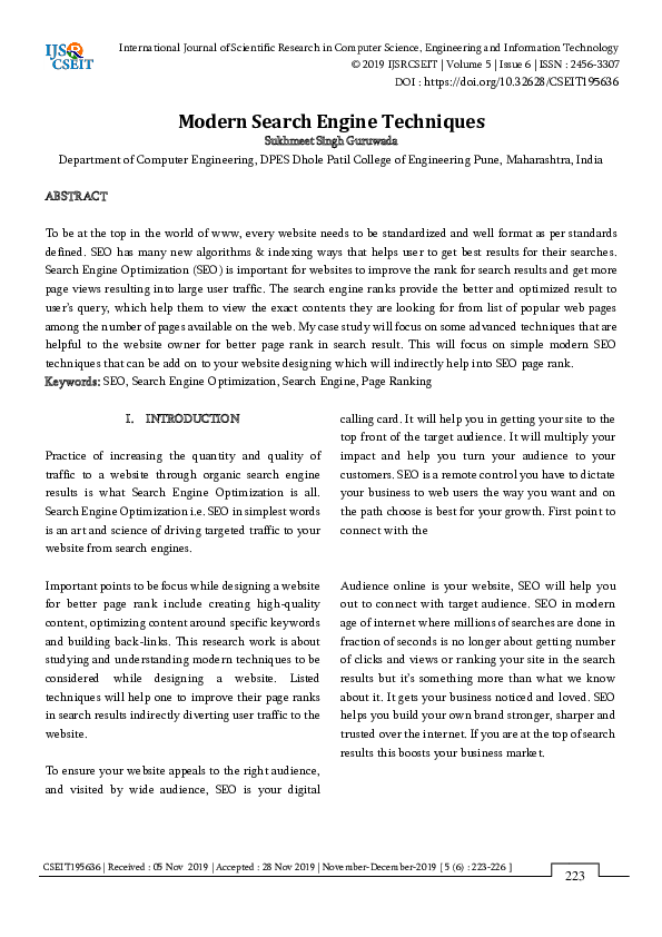 (PDF) Modern Search Engine Techniques