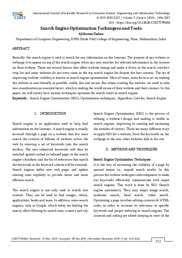 (PDF) Search Engine Optimization Techniques and Tools