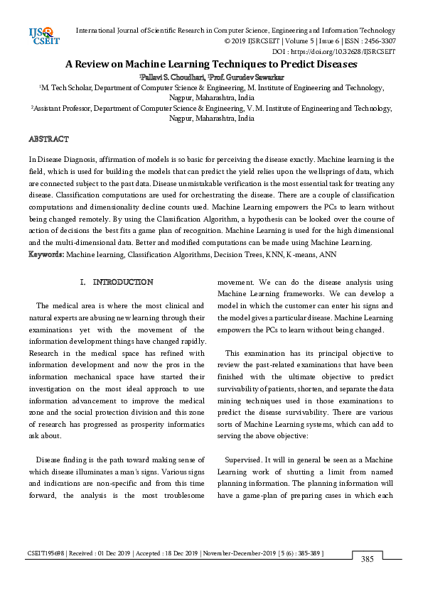 (PDF) A Review on Machine Learning Techniques to Predict Diseases