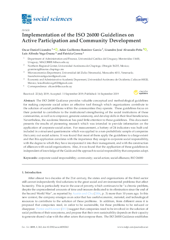 (PDF) Implementation of the ISO 26000 Guidelines on Active ...
