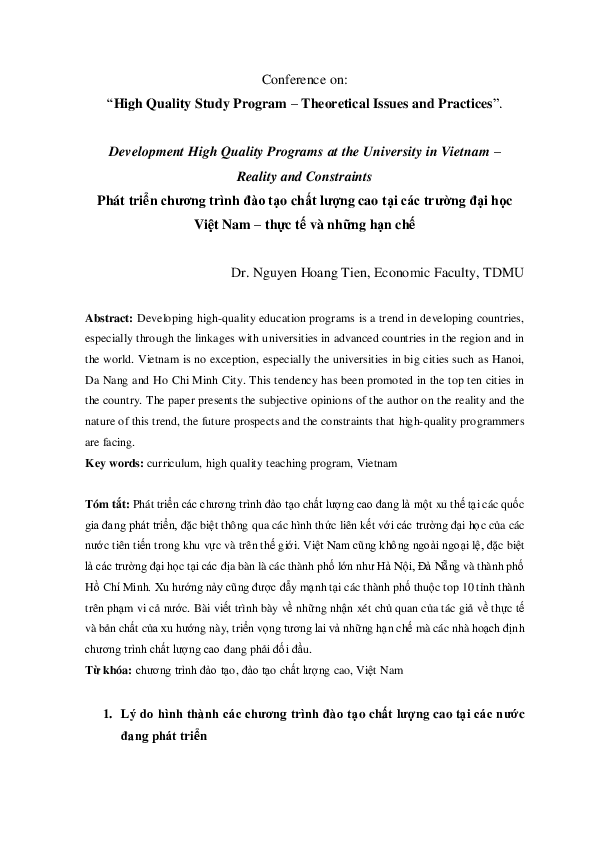 (PDF) Development High Quality Programs at the University in Vietnam ...