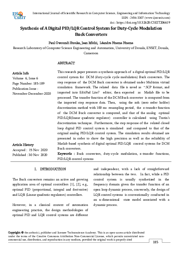 (PDF) Synthesis of A Digital PID/LQR Control System for DutyCycle