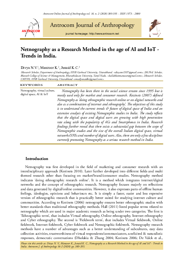 (PDF) Netnography as a Research Method in the age of AI and IoT ...