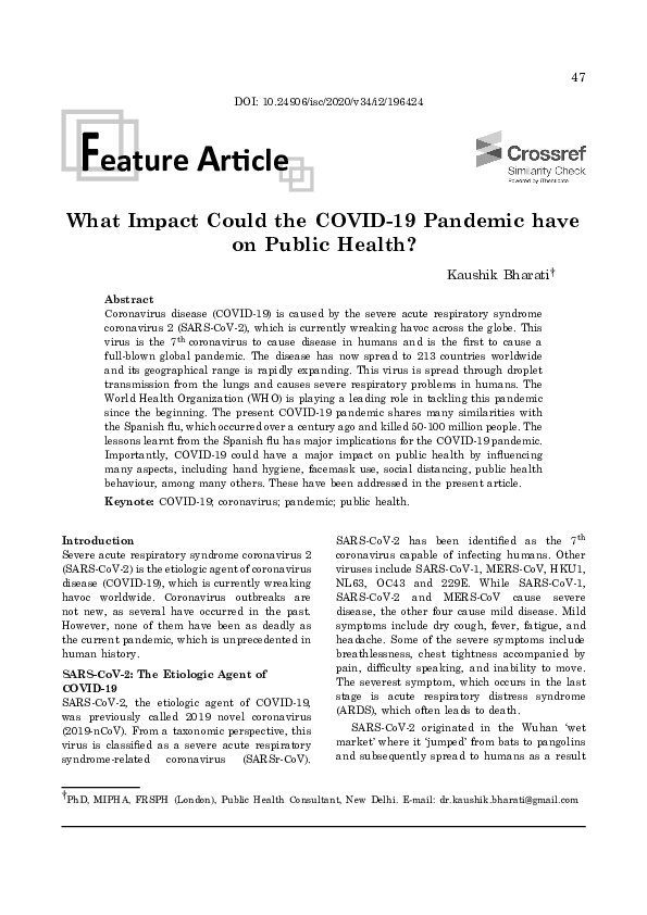 (PDF) What impact could the COVID-19 pandemic have on public health?