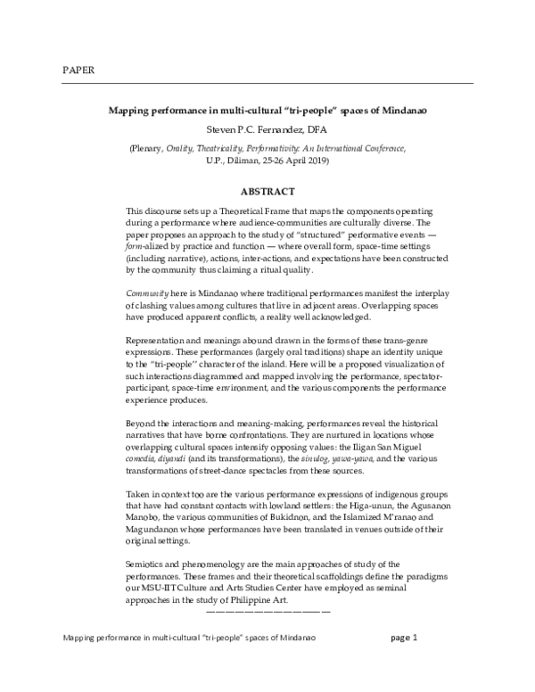 (PDF) Mapping performance in multicultural "tripeople" spaces of