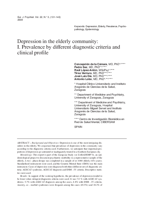 (PDF) Depression in the elderly community: I. Prevalence by different ...