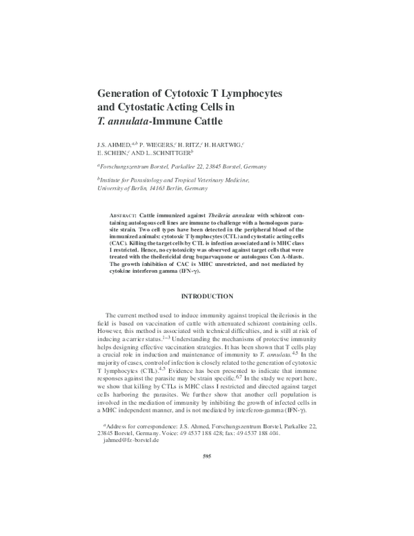 (PDF) Generation of Cytotoxic T Lymphocytes and Cytostatic Acting Cells ...