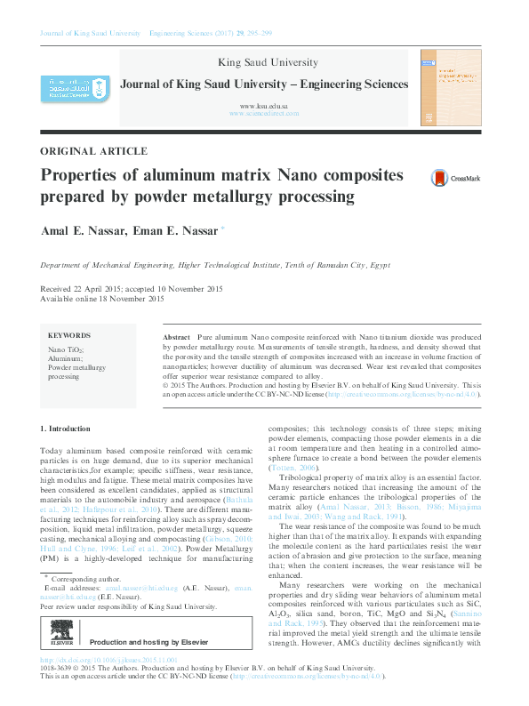 (PDF) Properties of aluminum matrix Nano composites prepared by powder ...