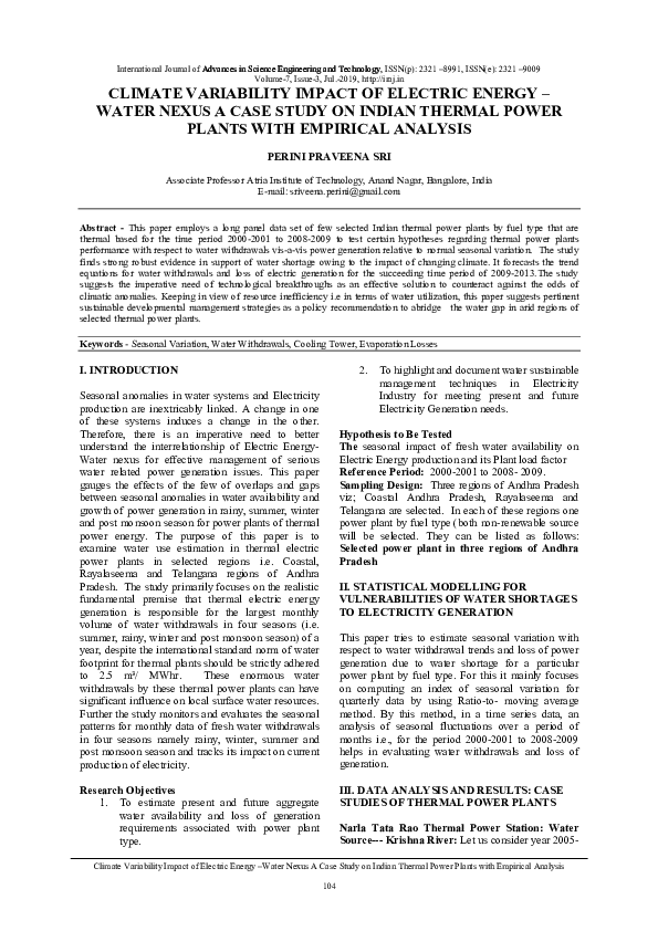 (PDF) Climate Variability Impact of Electric Energy -Water Nexus A Case ...