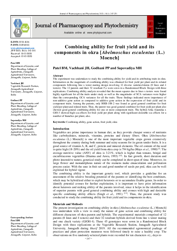 (PDF) Combining ability for fruit yield and its components in okra ...