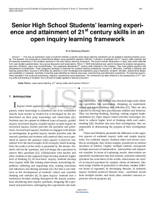 (PDF) Senior High School Students' learning experience and attainment ...