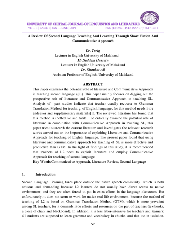 (PDF) A Review Of Second Language Teaching And Learning Through Short ...