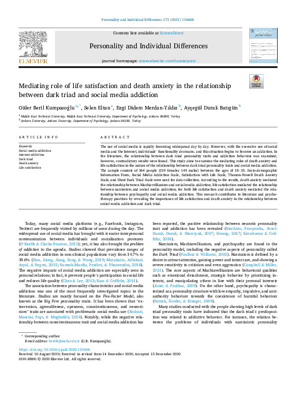 (PDF) Mediating role of life satisfaction and death anxiety in the ...