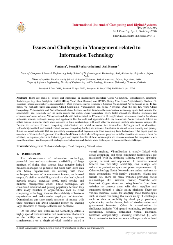(PDF) Issues and Challenges in Management related to Information Technology