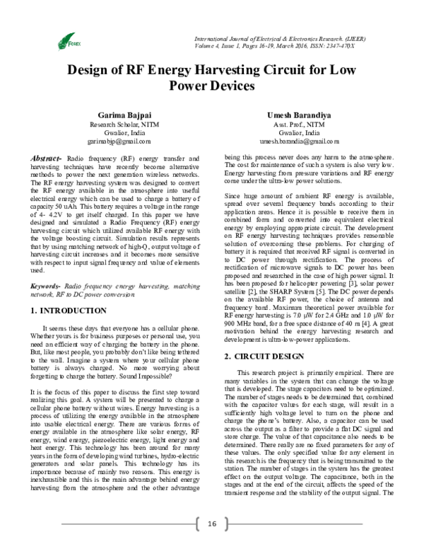 (PDF) Design of RF Energy Harvesting Circuit for Low Power Devices