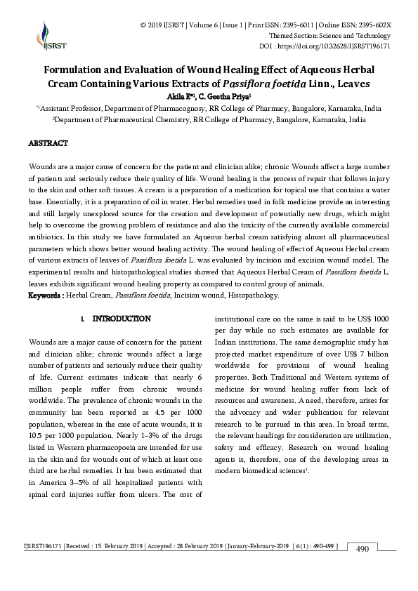 (PDF) Formulation and Evaluation of Wound Healing Effect of Aqueous ...