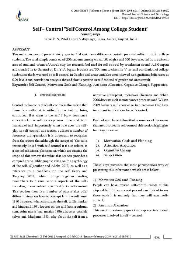 (PDF) Self - Control 'Self Control Among College Student'