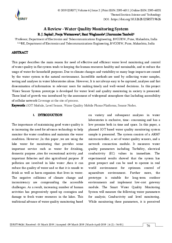 (PDF) A Review Water Quality Monitoring System International