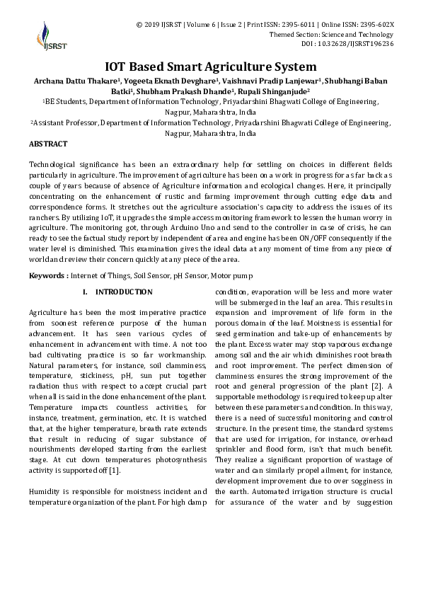 (PDF) A Review on IOT Based Smart Agriculture System