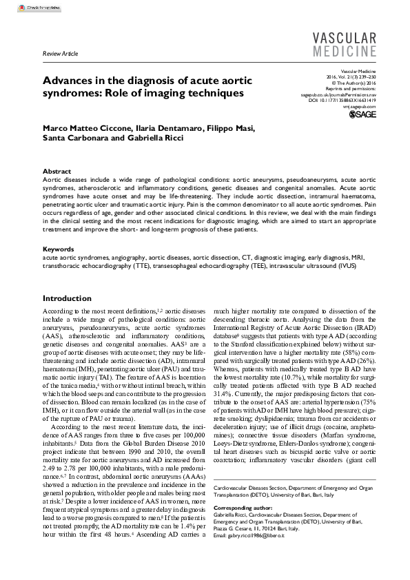 (PDF) Advances in the diagnosis of acute aortic syndromes: Role of ...