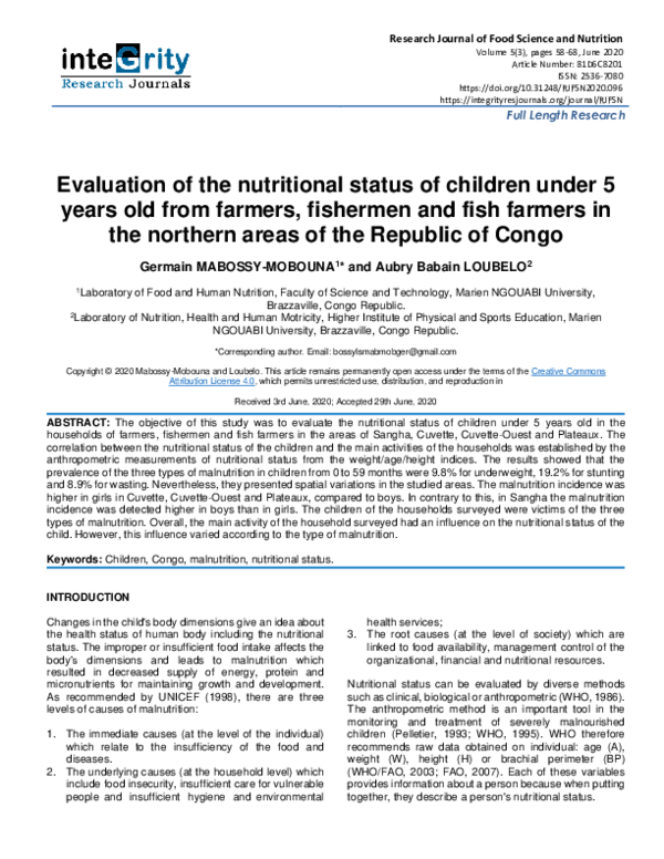 (PDF) Evaluation of the nutritional status of children under 5 years ...