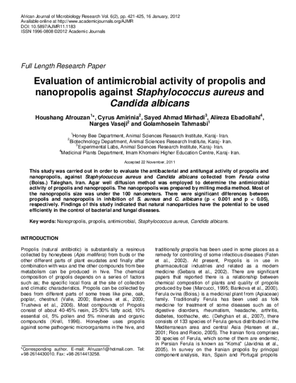 (PDF) Evaluation of antimicrobial activity of propolis and nanopropolis ...