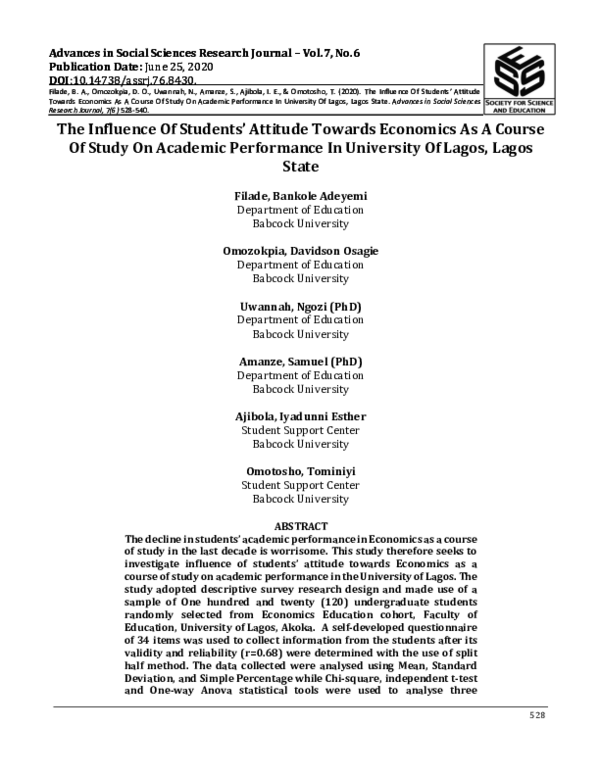 (PDF) The Influence Of Students' Attitude Towards Economics As A Course ...
